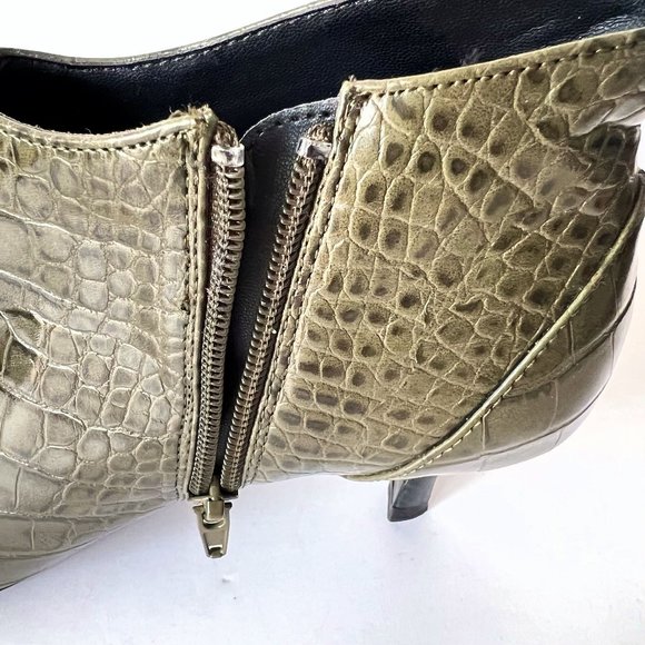 Zara Croc Print Embossed Heeled Olive Green Ankle Boot Booties, Sz EU 37 US 6.5 - Picture 13 of 15